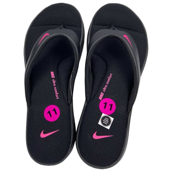 NWT NIKE WOMEN'S BLACK PINK 3 THONG FLIP FLOPS - Picture 2 of 5